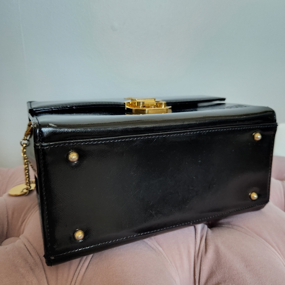 Vintage GIANNI VERSACE Sunburst Motif Hand Bag Leather Black - Picture 5 of 10